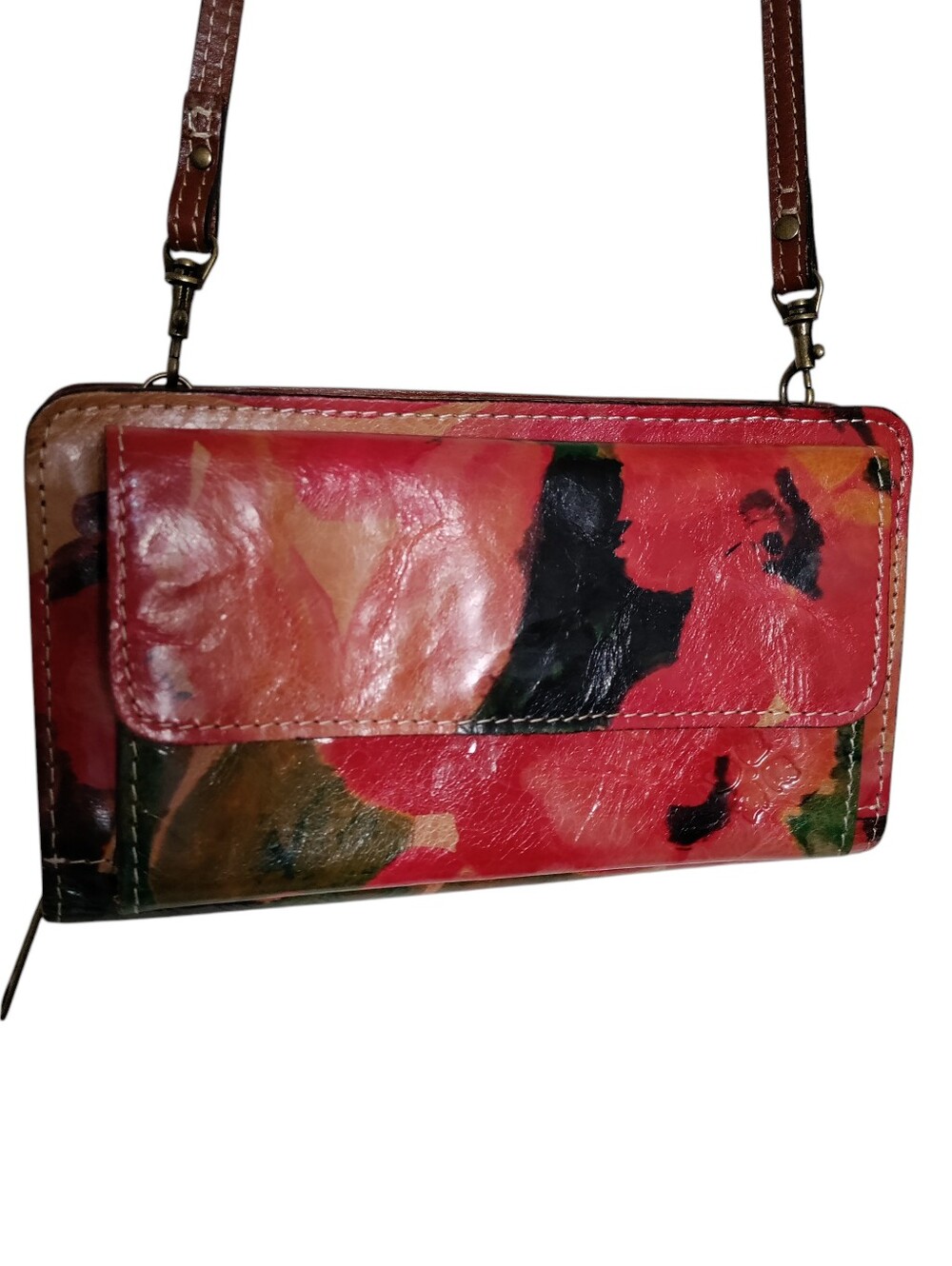 Patricia Nash Multicolor Floral Leather Crossbody Wallet